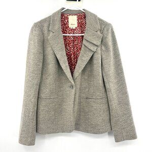 Anthropologie Elevenses Gray Wool One Button Blazer Women's 12